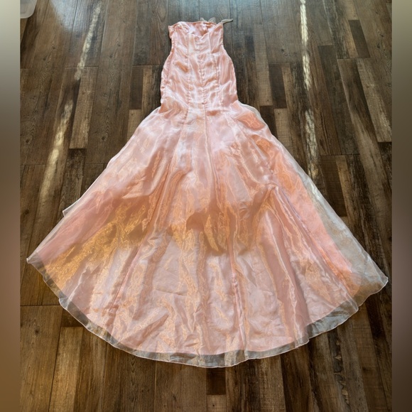 Jessica McClintock for Gunne Sax Vintage Baby Pink Maxi Trumpet Style Gown Sz 2 - Picture 11 of 12